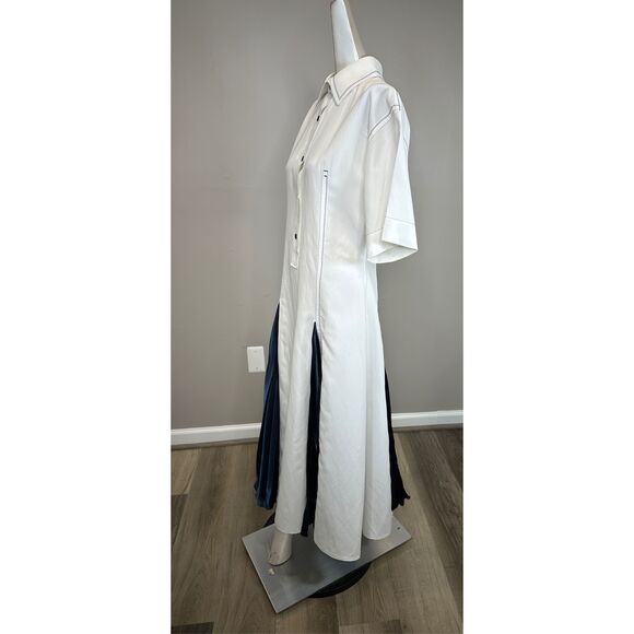 FERRAGAMO Topstitched satin-trimmed poplin midi dress Size IT38/US2 $2600 - Picture 5 of 12